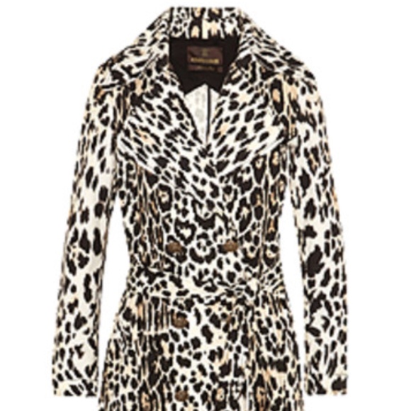 ROBERTO CAVALLI - LEOPARD PRINT COTTON TWILL TRENCH COAT - Picture 1 of 7